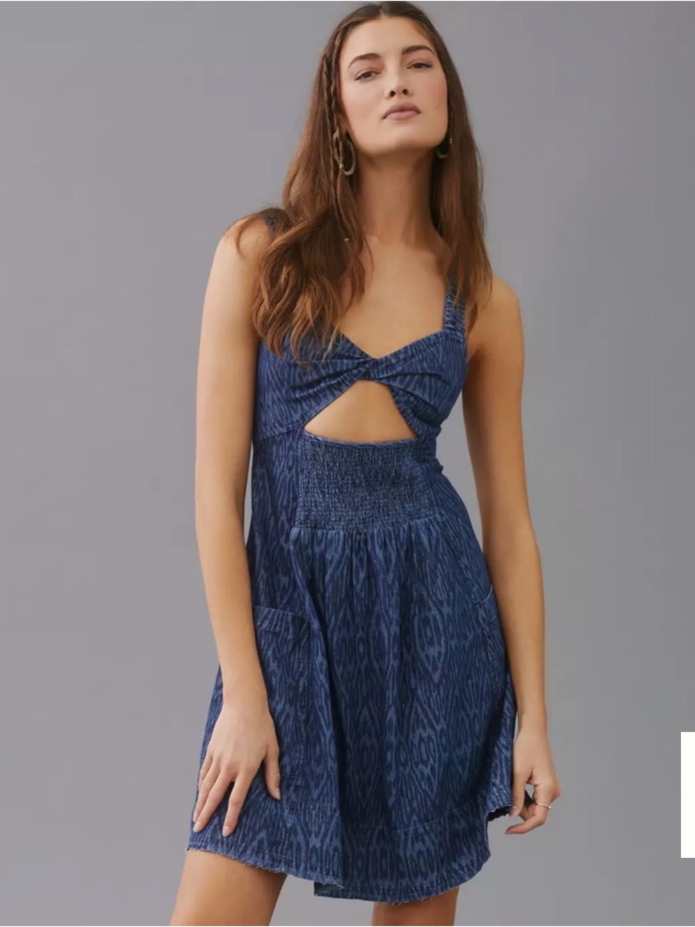 Anthropologie Pilcro Ikat Sleeveless Denim Mini Sundress Blue Women's Size Small